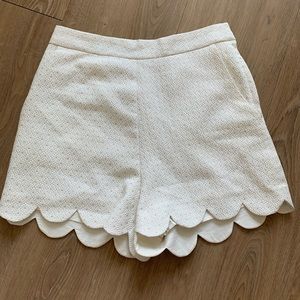 White high waisted scalloped shorts w gold dots